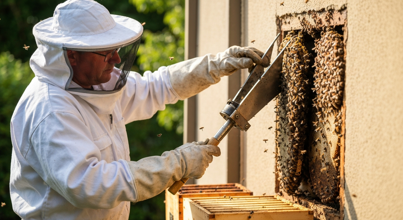 Beekeeper demonstrating bee removal side hustle