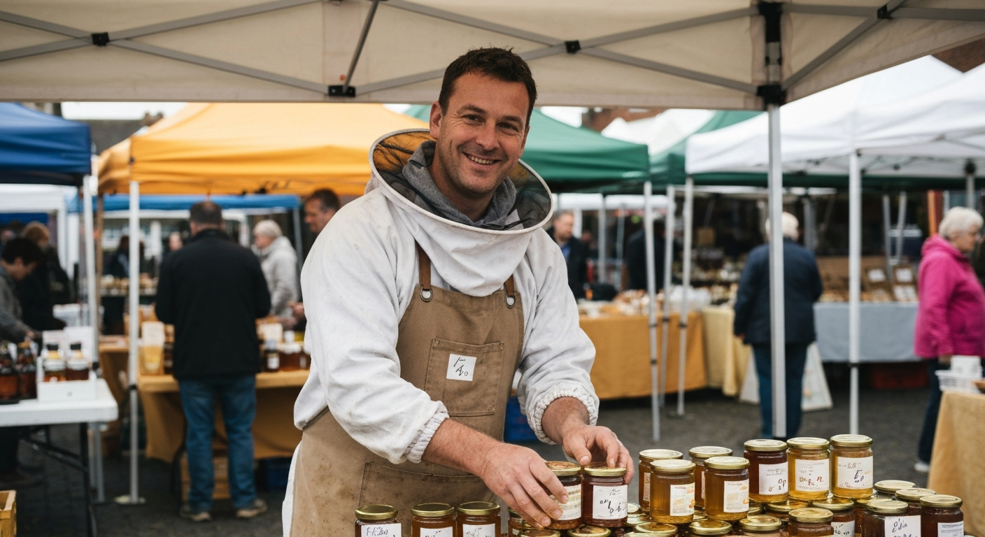 Beekeeper demonstrating pricing your honey