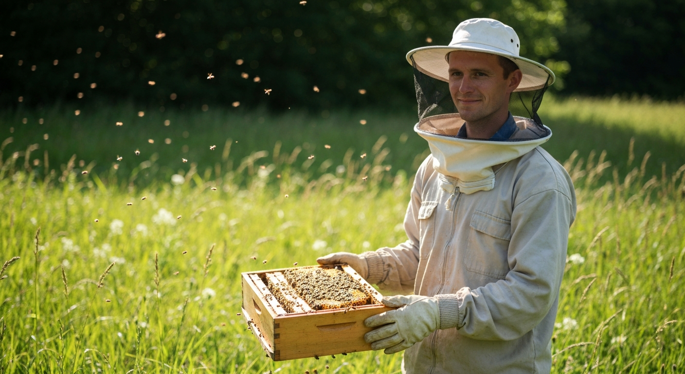 Beekeeper demonstrating selling nucs and queens
