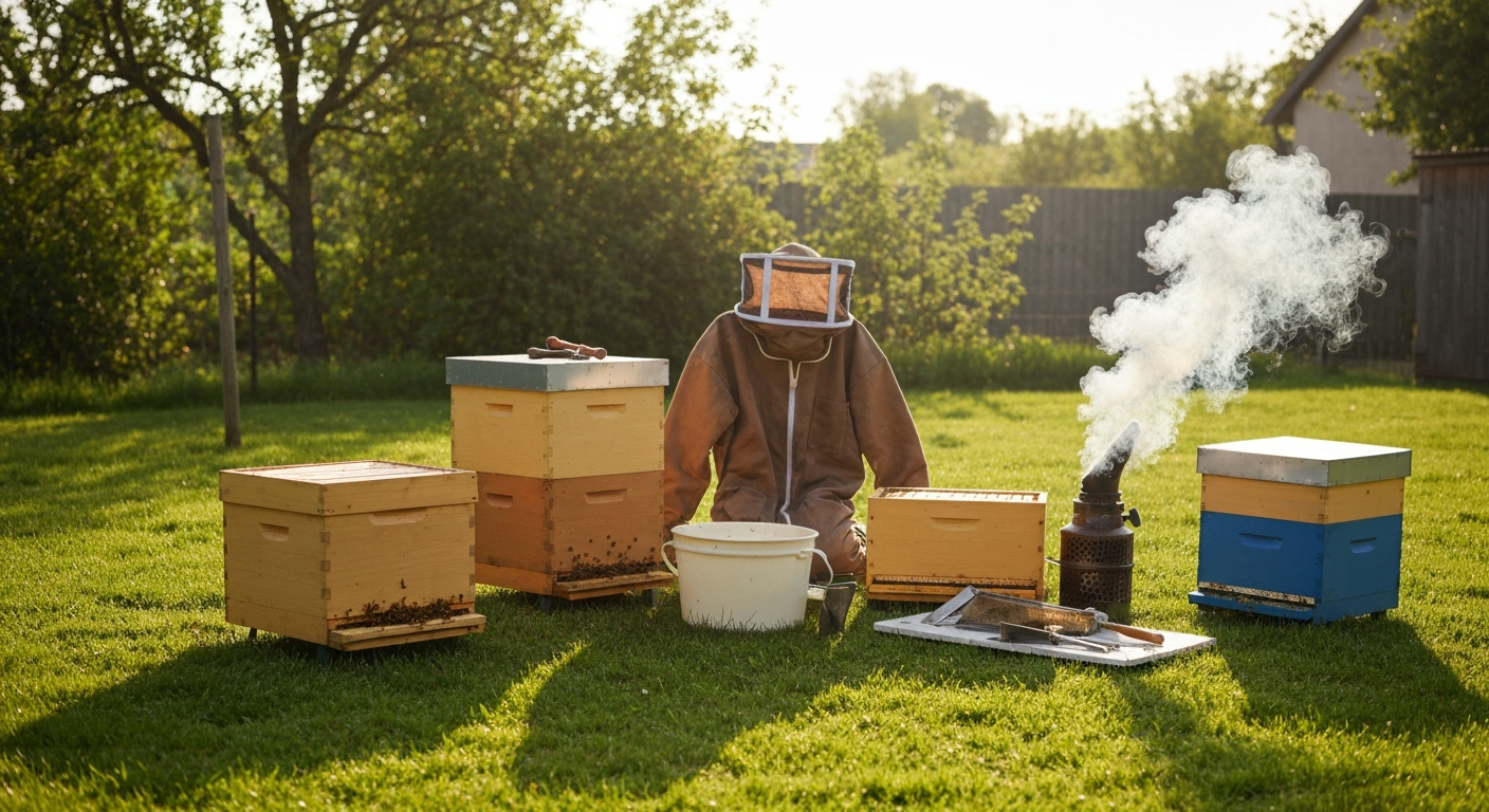 Beekeeper demonstrating starting small apiary budget